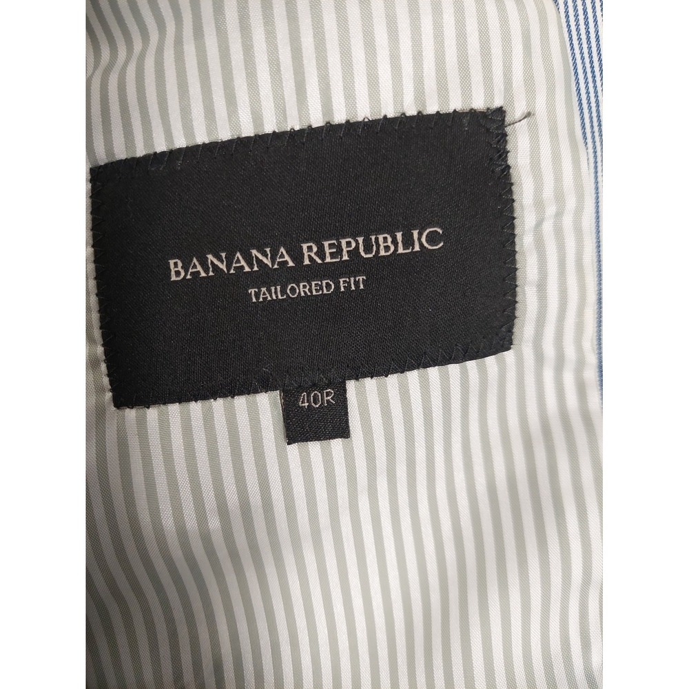 Banana Republic Men Suit Vest 40R Blue Stripe Tailored Fit Wrap Button Waistcoat - Picture 7 of 16